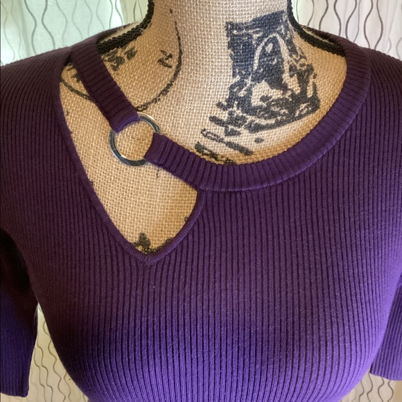 I.N.C. Asymmetrical Neck Ribbed Top with Nickel Ring Detail Sz S - Picture 2 of 6